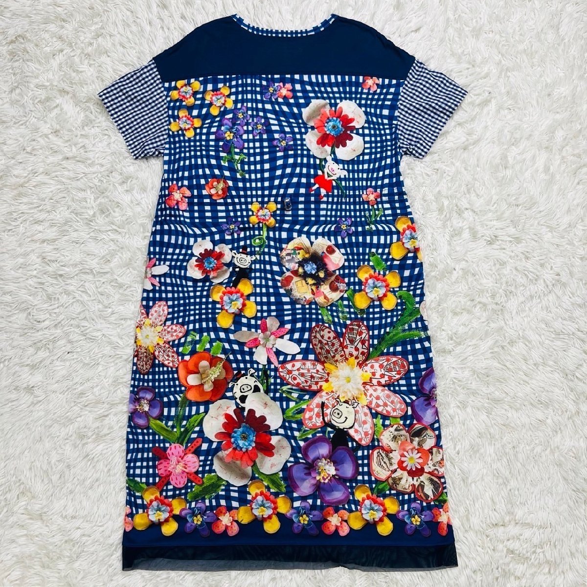 [ same day shipping ]ALBEROBELLOaru Velo Velo OLLEBOREBLAo Revo rebla short sleeves One-piece long height total pattern pig san check blue floral print cotton 