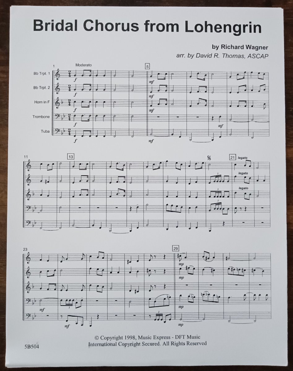 送料無料 金管5重奏楽譜 ワーグナー：結婚行進曲（婚礼の合唱） 歌劇『ローエングリン』より 2Trp/Hrn/Trb/Tuba アンサンブル譜の画像2