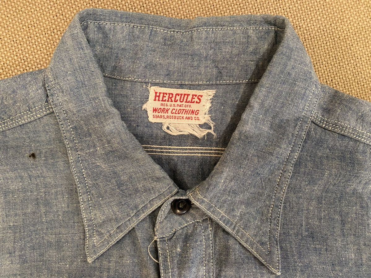 HERCULES SEARS シャンブレーシャツ 50s ヘラクレス ビンテージ シアーズ USA アメリカ ヴィンテージ 40s マチ付き ワークシャツ