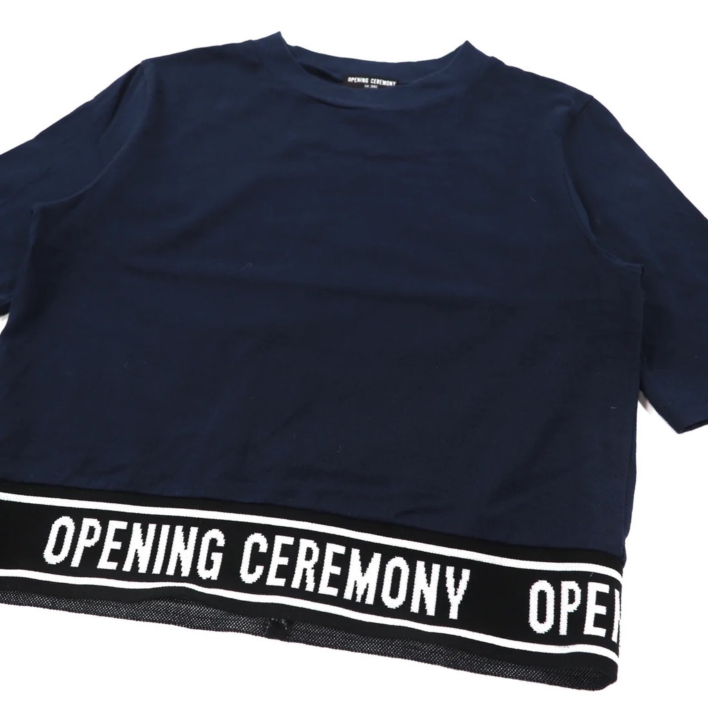 OPENING CEREMONY リブロゴデザインTシャツ OS ネイビー コットン 日本製_画像5