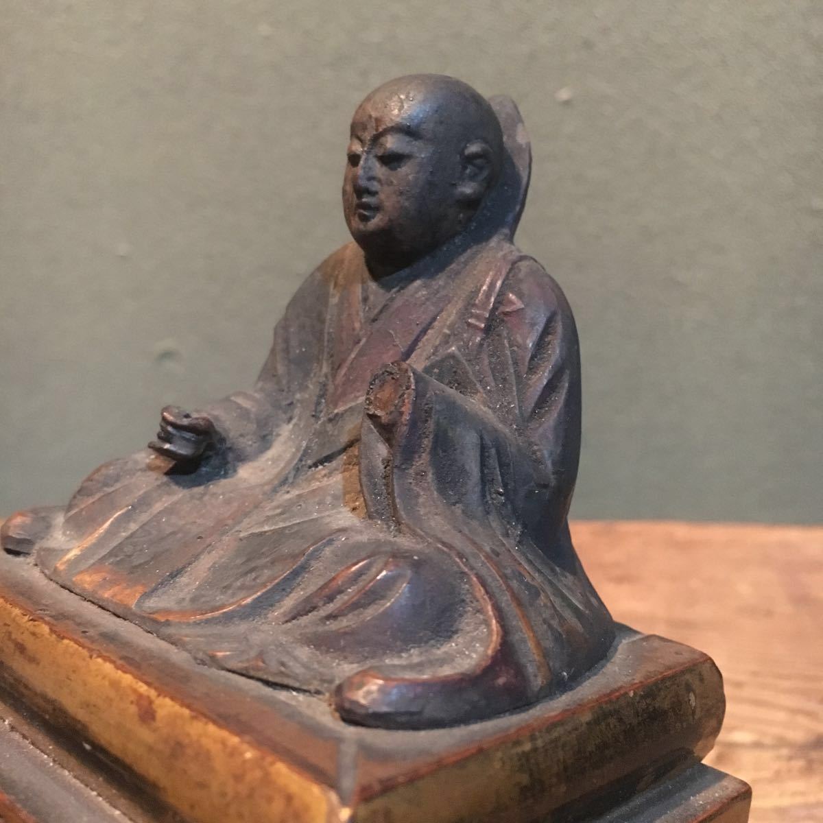 本物出品】京都茶人の200(説明文必読)仏教美術木造日蓮坐像日蓮上人