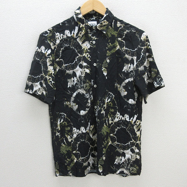 z■ザラ/ZARA 半袖シャツ 総柄【USA/S】黒/men's/66【中古】_画像1