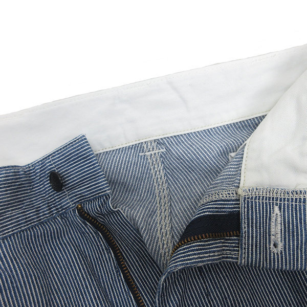 y# Lee /LEE Hickory полоса широкий Denim брюки # белый / темно-синий [W32]MENS/ образец /122[ б/у ]
