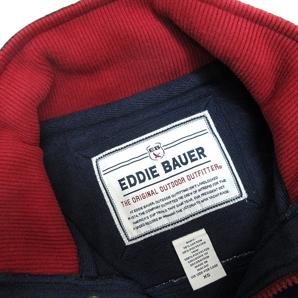 z# Eddie * Bauer /Eddie Bauer половина кнопка футболка обратная сторона ворсистый [XS] темно-синий /men\'s/161[ б/у ]#