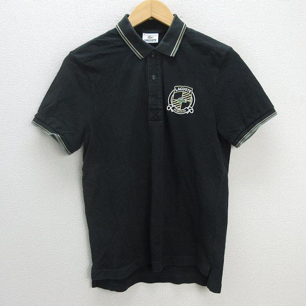 z■ラコステ/ LACOSTE 半袖ポロシャツ 鹿の子 ワニ【3】黒/men's/18【中古】■_画像1