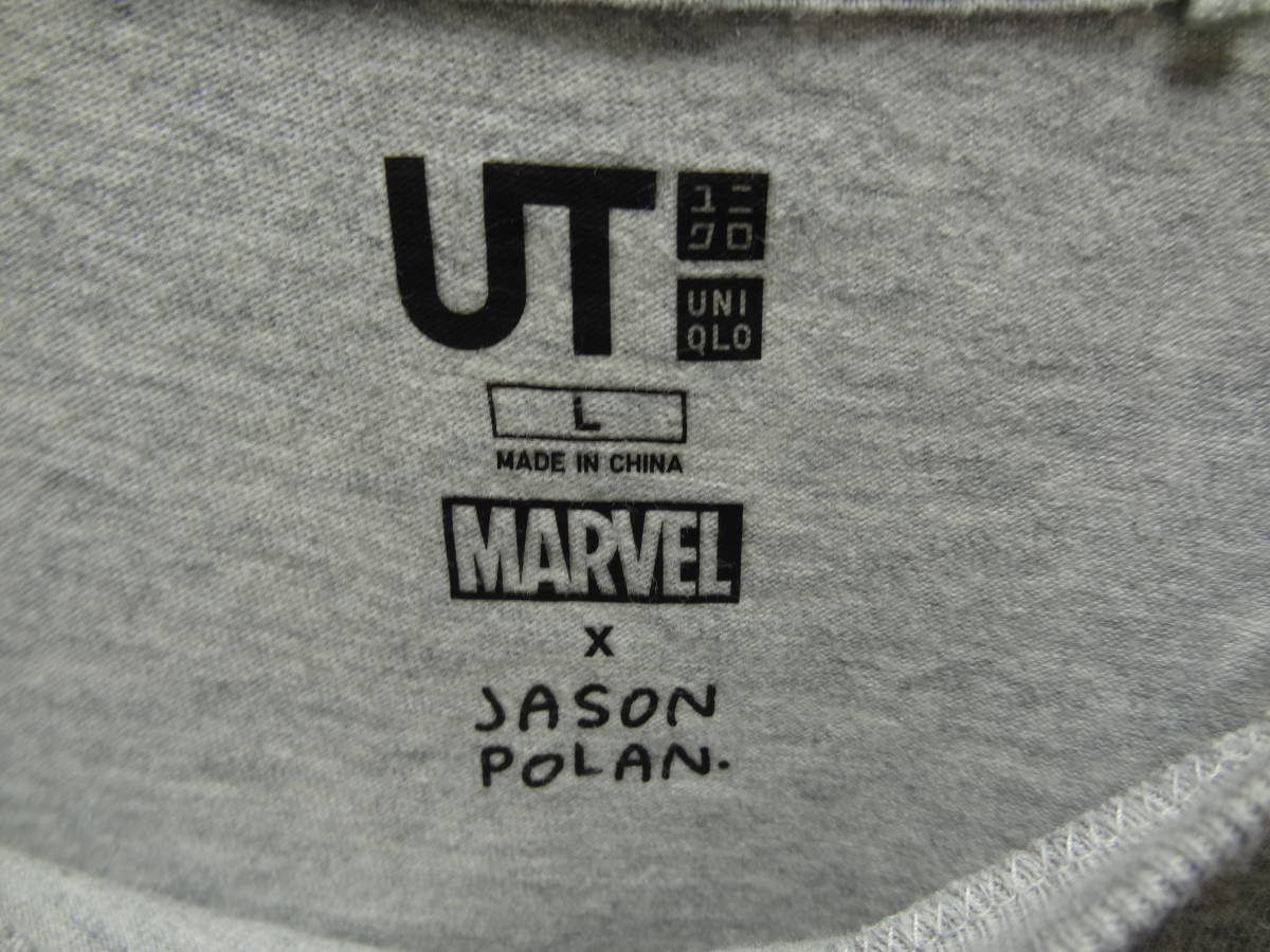 全国送料無料 ユニクロ UNIQLO UT マーベル X JASON POLAN メンズ 杢グレー色 左胸ポケットアイアンマン刺繍付き半袖Tシャツ Lサイズ
