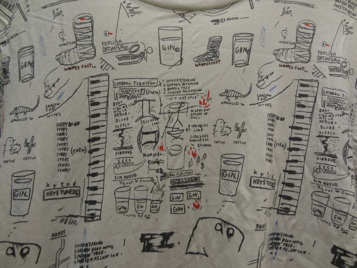 全国送料無料 レア !!　SPRZ NY ユニクロ UNIQLO バスキア BASQUIAT メンズ 白色 総柄プリント 半袖Tシャツ Mサイズ