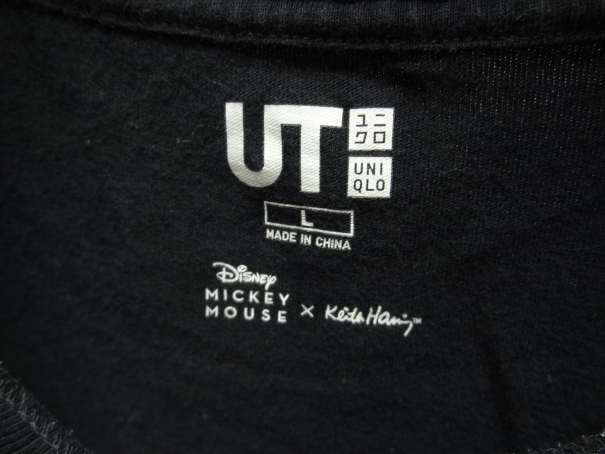 全国送料無料 キース へリング X ミッキーマウス ユニクロ UNIQLO UT メンズ 黒色プリント半袖Tシャツ メンズ Lサイズ