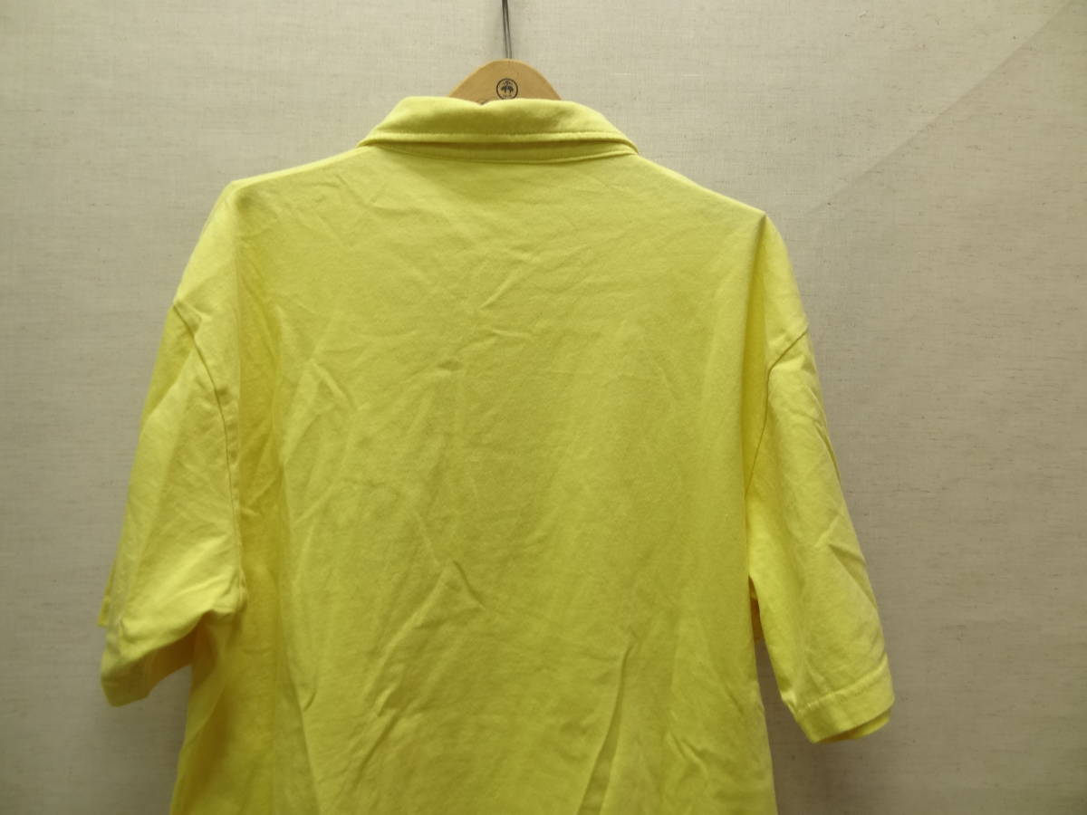 全国送料無料 チャンピオン Champion ヘインズ製 メンズ 綿100％ 薄い黄色 胸プリント 半袖 3ボタンポロシャツ XL