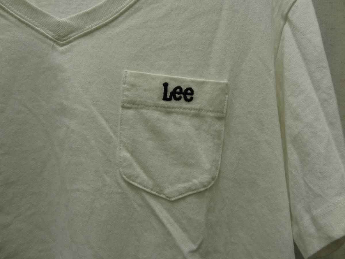 全国送料無料 リー Lee エドウィン製 メンズ＆レディース Vネック 半袖 白色 ロゴ刺繍ポケット付きTシャツ Lサイズ_画像4