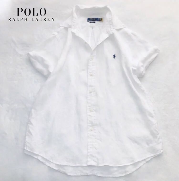 美品　RALPH LAUREN ラルフローレン　リネンシャツ　半袖　ホワイト　M