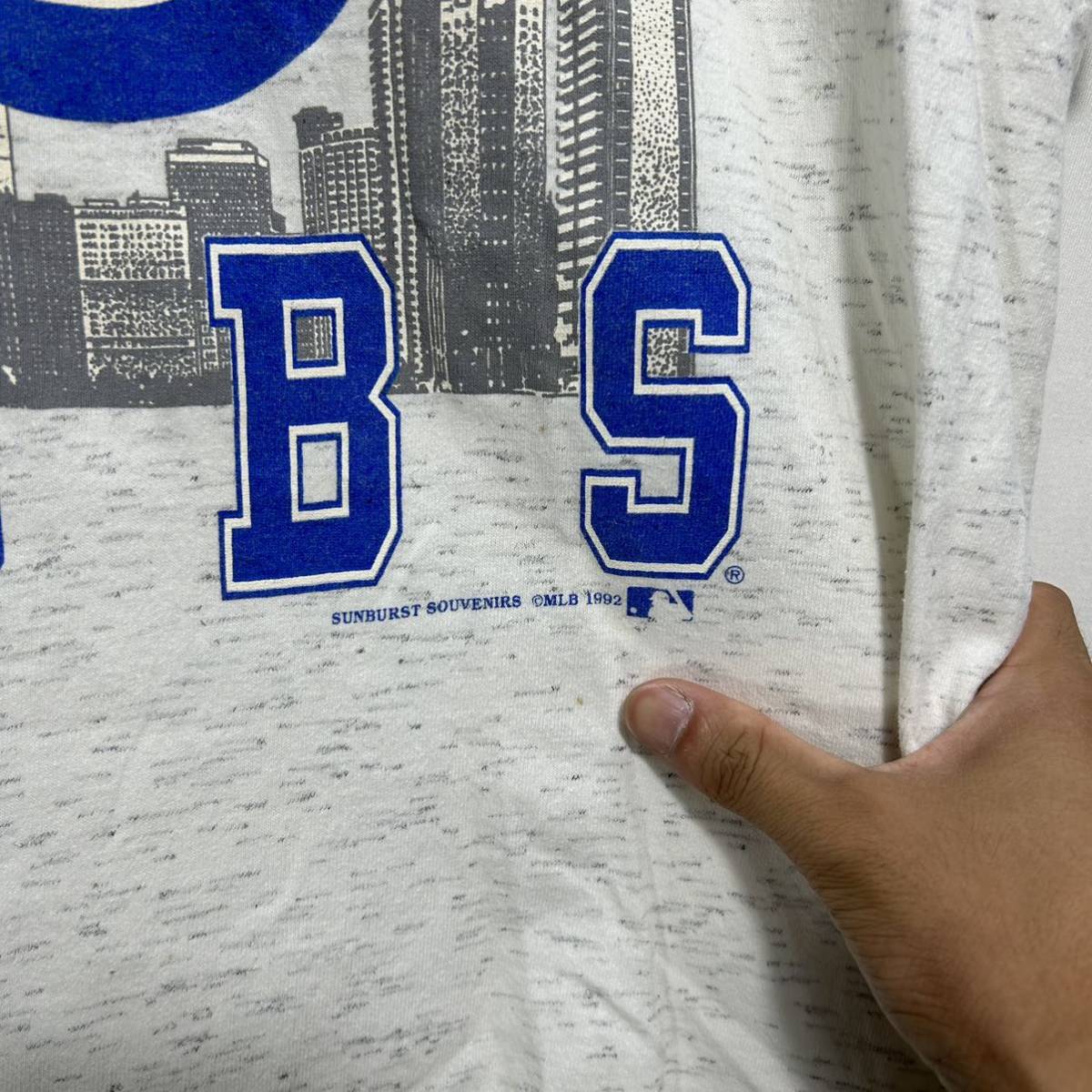 ■ 90s 90年代 USA製 ビンテージ BELTON MLB CHICAGO CUBS シングルステッチ Tシャツ サイズL 霜降り グレー 古着 メジャー カブス 野球 ■_画像2