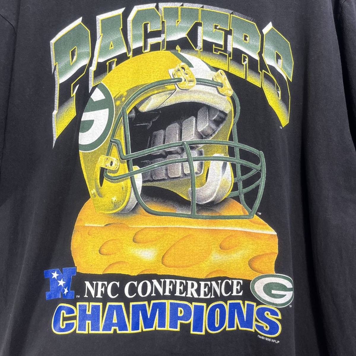 ■ 90s 90年代 ビンテージ TRUE-FAN NFL Green Bay Packers NFC CONFERENCE CHAMPIONS Tシャツ サイズXL ブラック アメフト パッカーズ ■の画像2
