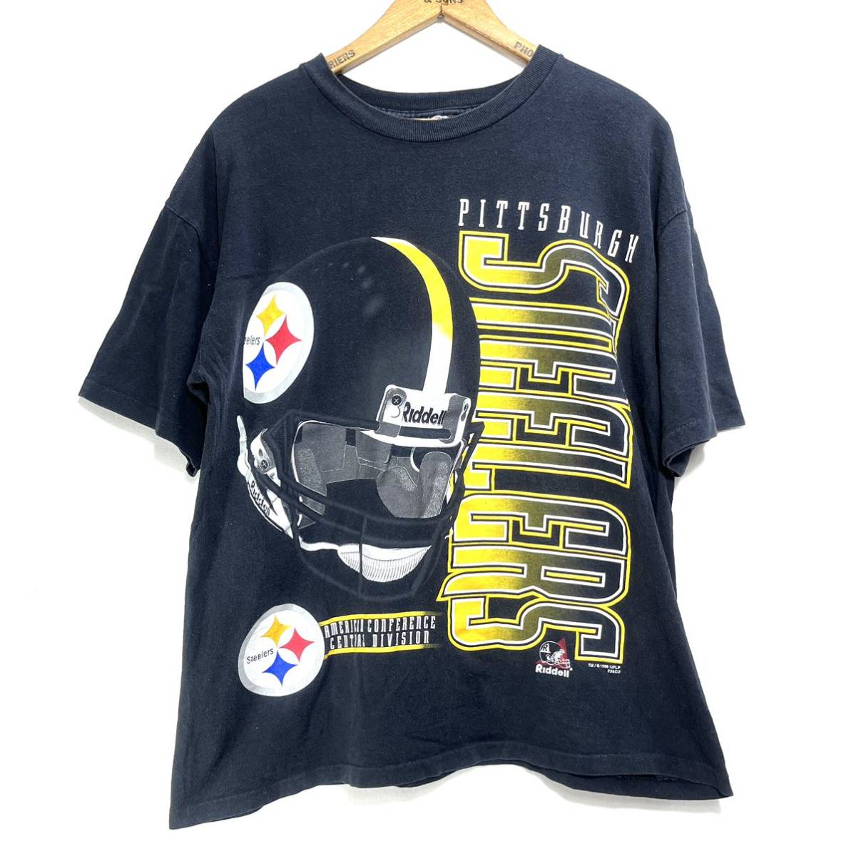 ■ 90s 90年代 ビンテージ Riddell 1998 NFL Pittsburgh Steelers シングルステッチ Tシャツ ブラック 黒 古着 スティーラーズ アメフト ■_画像1