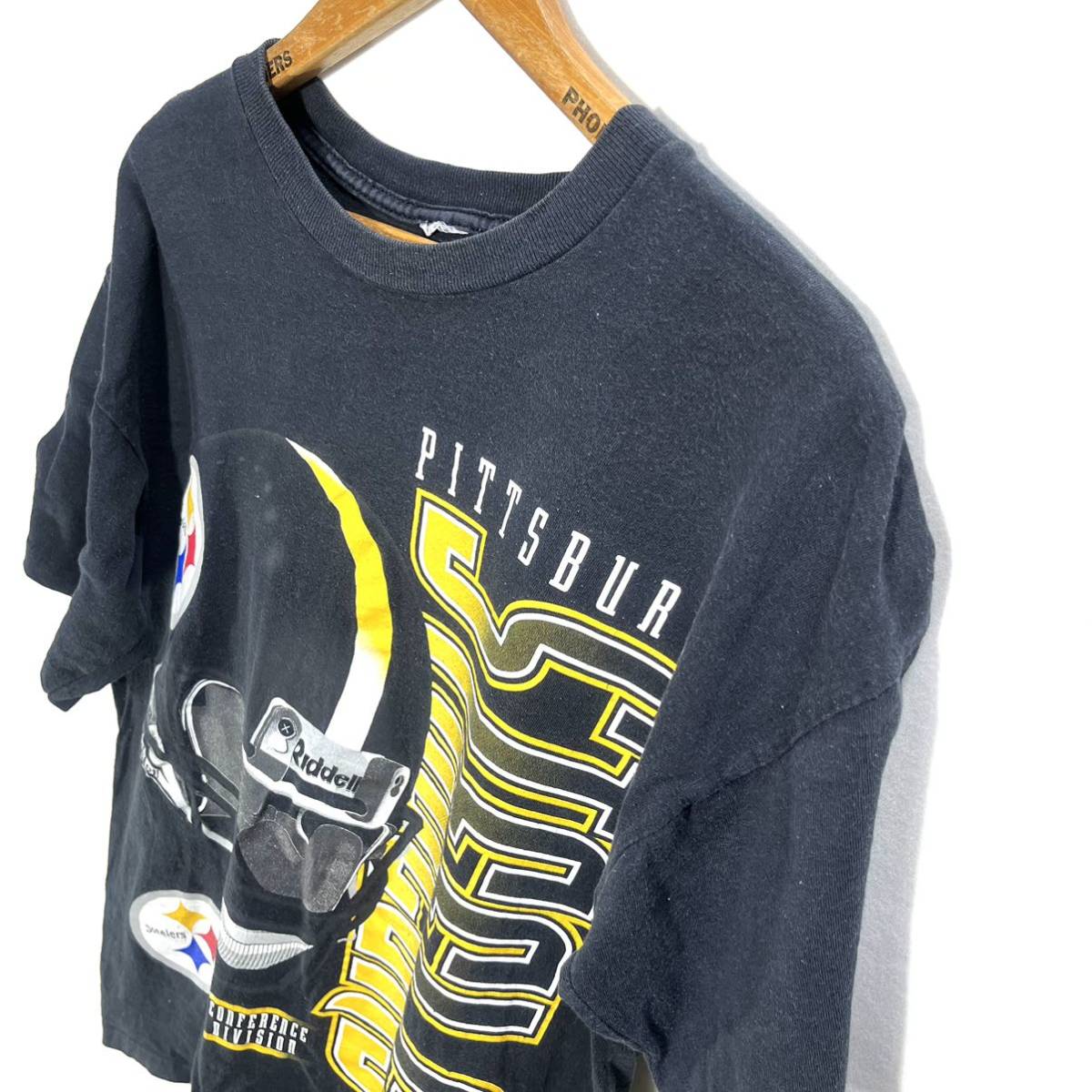 ■ 90s 90年代 ビンテージ Riddell 1998 NFL Pittsburgh Steelers シングルステッチ Tシャツ ブラック 黒 古着 スティーラーズ アメフト ■_画像4
