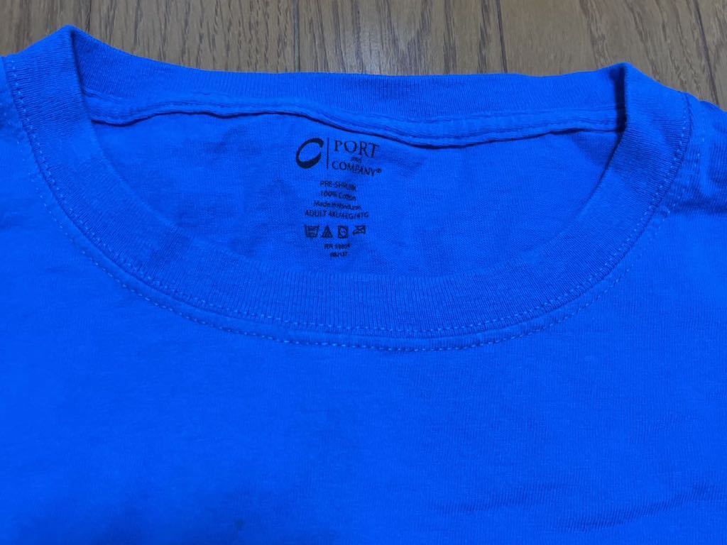 送料無料■PORT＆COMPANY ブルー CAMP ロゴ 半袖 Tシャツ サイズ4XL USA古着 ビッグサイズ_画像2