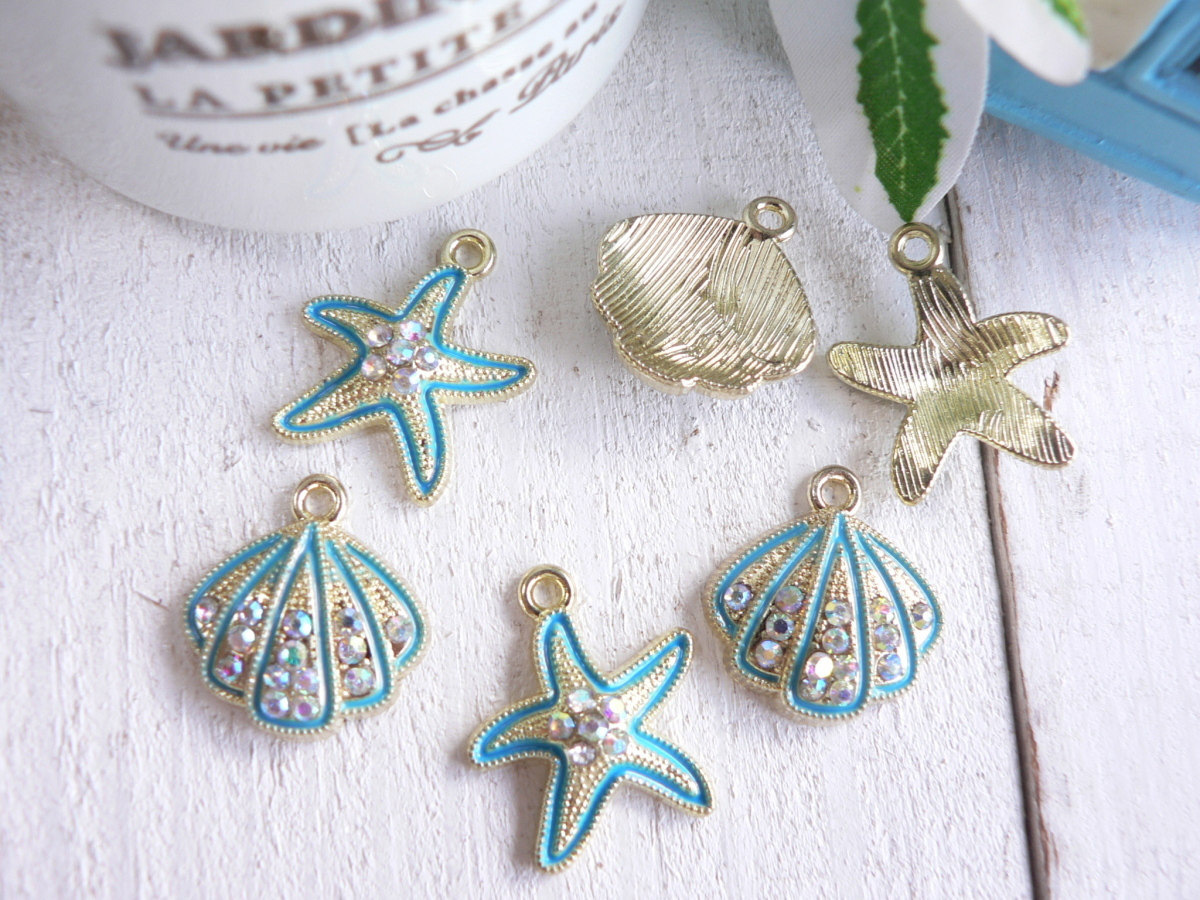  charm hitote4 piece ( #1703) shell .... blue handicrafts parts handmade materials 