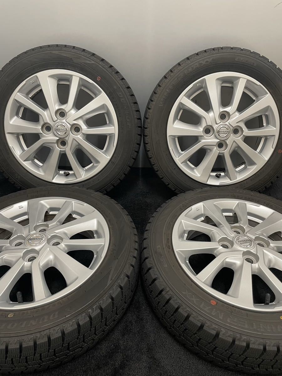 155/65R14 DUNLOP/WINTER MAXX WM02 21年製 日産 純正 アルミ 三菱製 14インチ 4.5J＋46 100 4H スタッドレス 4本 ダンロップ (1-B143)_画像1