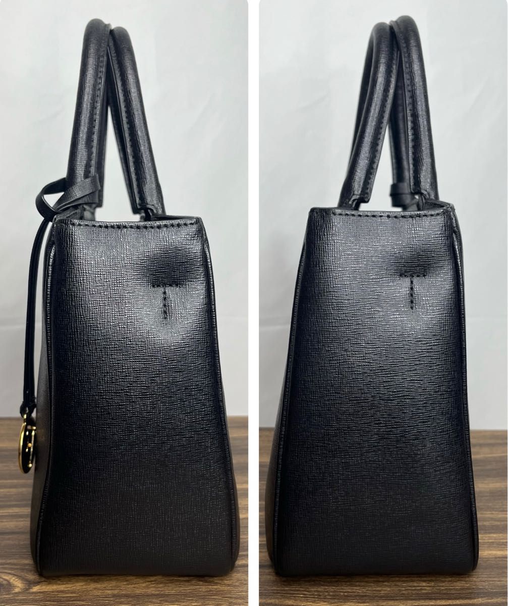 超美品★『FURLA フルラ サフィアーノレザー ショルダーバッグ』 黒 2way ハンドバッグ 斜めがけバッグ