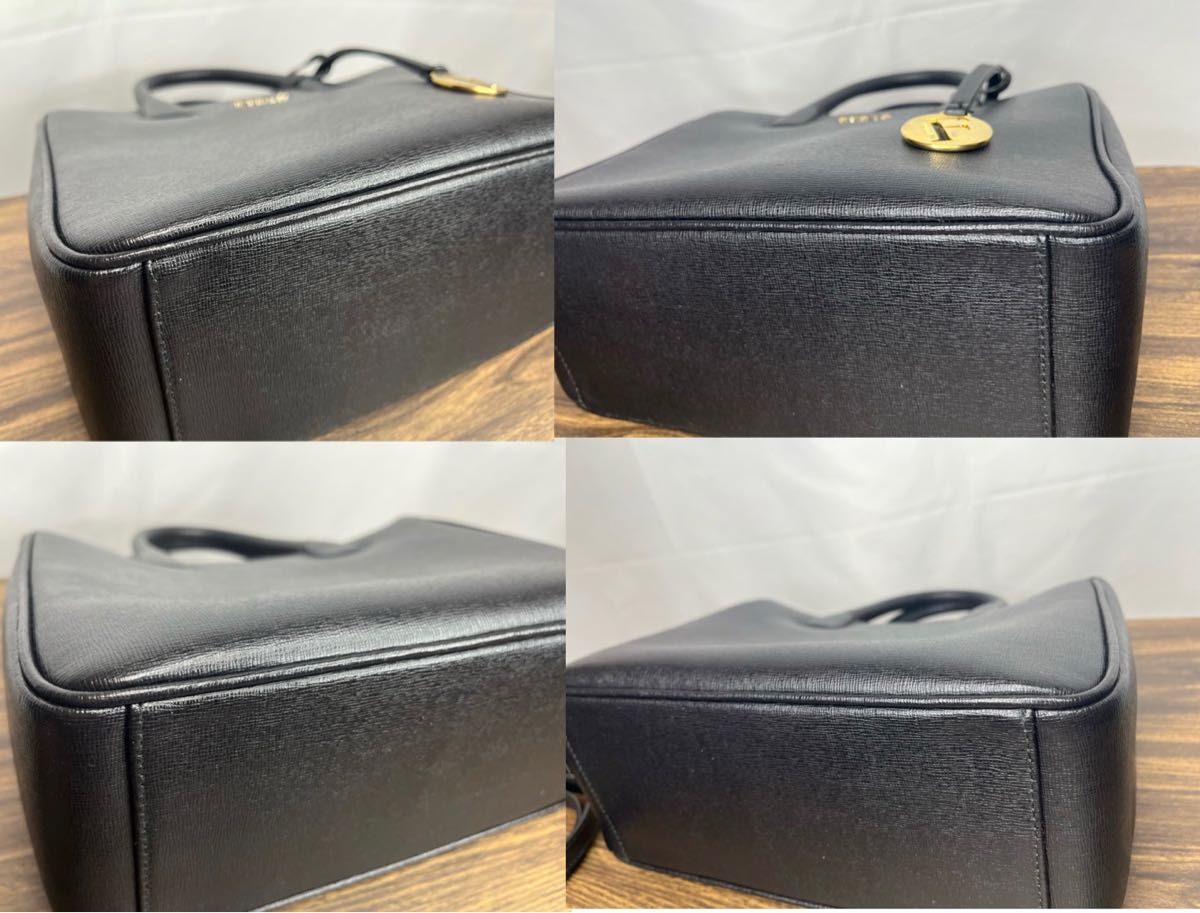 超美品★『FURLA フルラ サフィアーノレザー ショルダーバッグ』 黒 2way ハンドバッグ 斜めがけバッグ