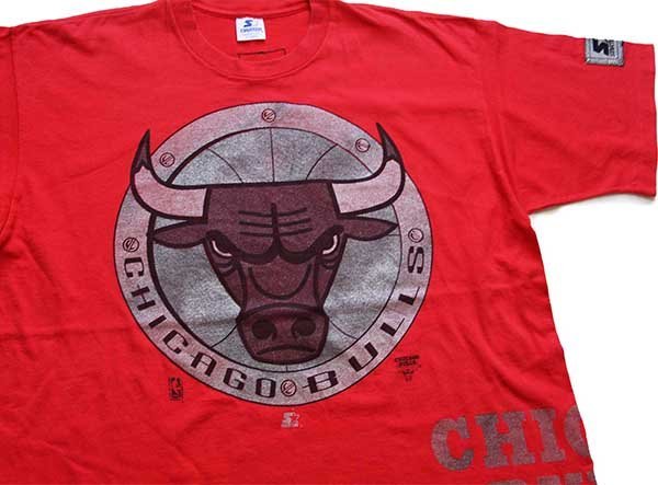 ★90s USA製 STARTERスターター METALL-X NBA CHICAGO BULLS シカゴ ブルズ コットンTシャツ 赤 XL★オールド ビンテージ オーバーサイズ_画像1