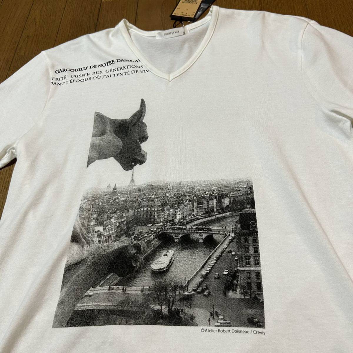 Mサイズ！COMME CA MEN コムサ・メン 古着半袖VネックTシャツ 白 タグ付きやや傷 日本製_画像3