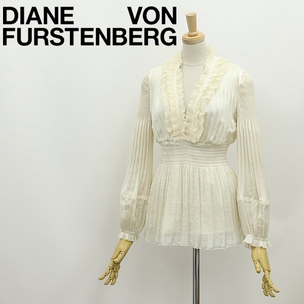 ◆DIANE von FURSTENBERG ダイアンフォンファステンバーグ MATADOR プリーツ フリル ボリュームスリーブ ブラウス トップス アイボリー 2