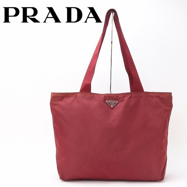 ◆PRADA プラダ B5877F ナイロン 肩掛け ショルダー トート バッグ 赤 レッド