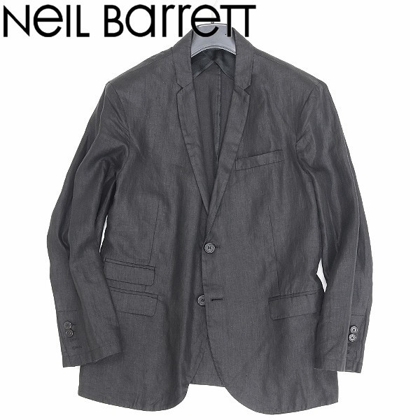 ◆NeIL Barrett ニールバレット SLIM FIT リネン100％ 2釦 ジャケット 黒 ブラック 46の画像1