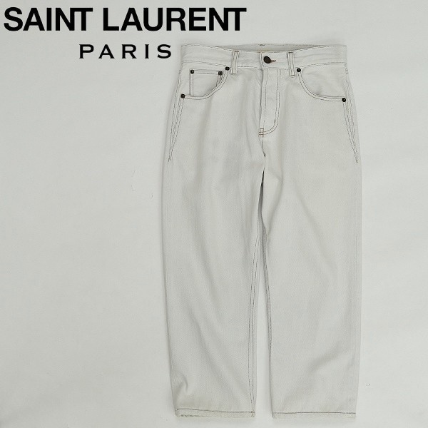 国内正規品◆SAINT LAURENT サンローラン コットン ホワイト デニム パンツ ジーンズ 28_画像1