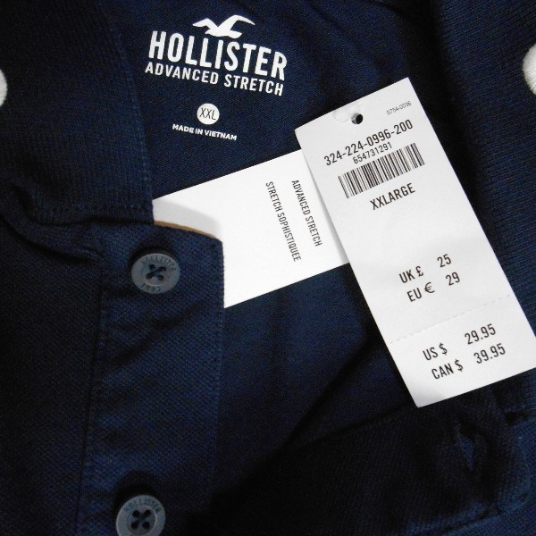 HOLLISTER*ホリスター/US:XXL/ネイビー/襟ロゴ半袖アイコンポロシャツ