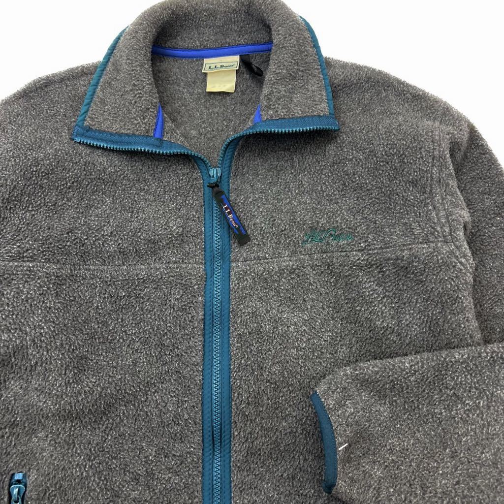 90s ☆ L.L.Bean ☆ 人気 フリース ジップアップ ジャケット グレー グリーン M相当 登山 アウトドア タウンユース エルエルビーン■BJ182_画像2