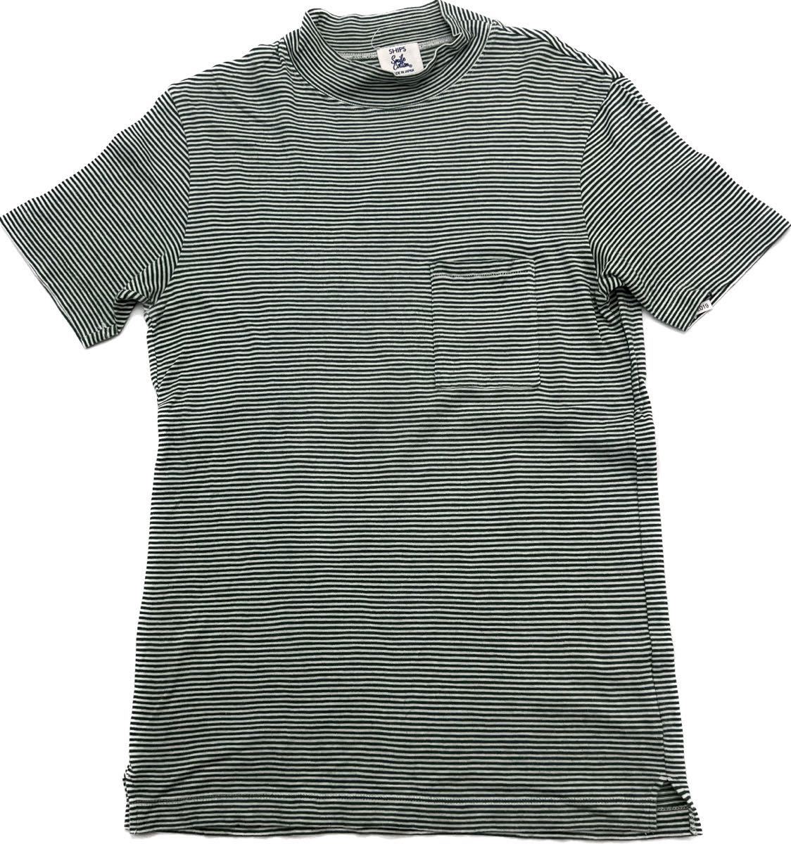  made in Japan * SHIPS * comfortable eminent * short sleeves mok neck T-shirt border green S inner optimum * adult casual popular Ships #S2019