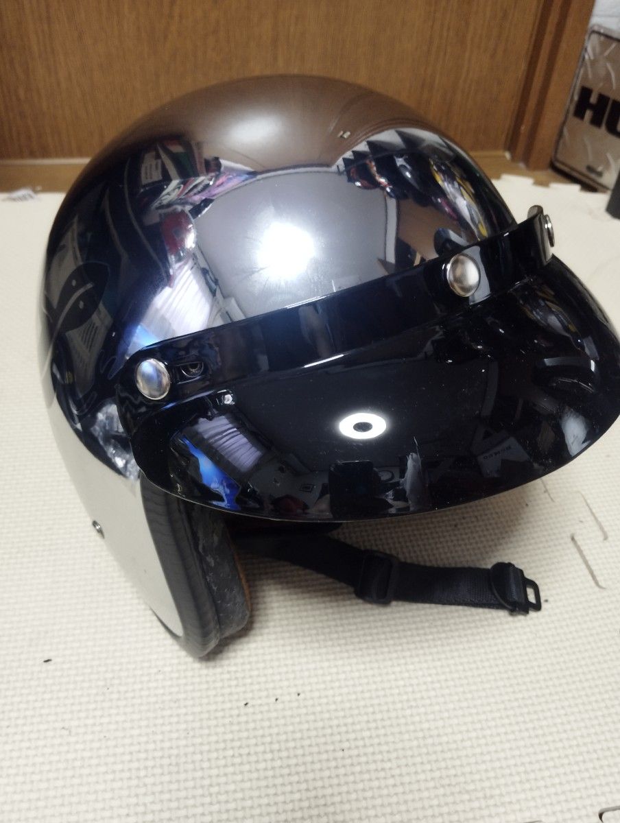 クロームメッキ　 ジェットヘルメット　カブト製ミラーシールド　セット　新品　未使用