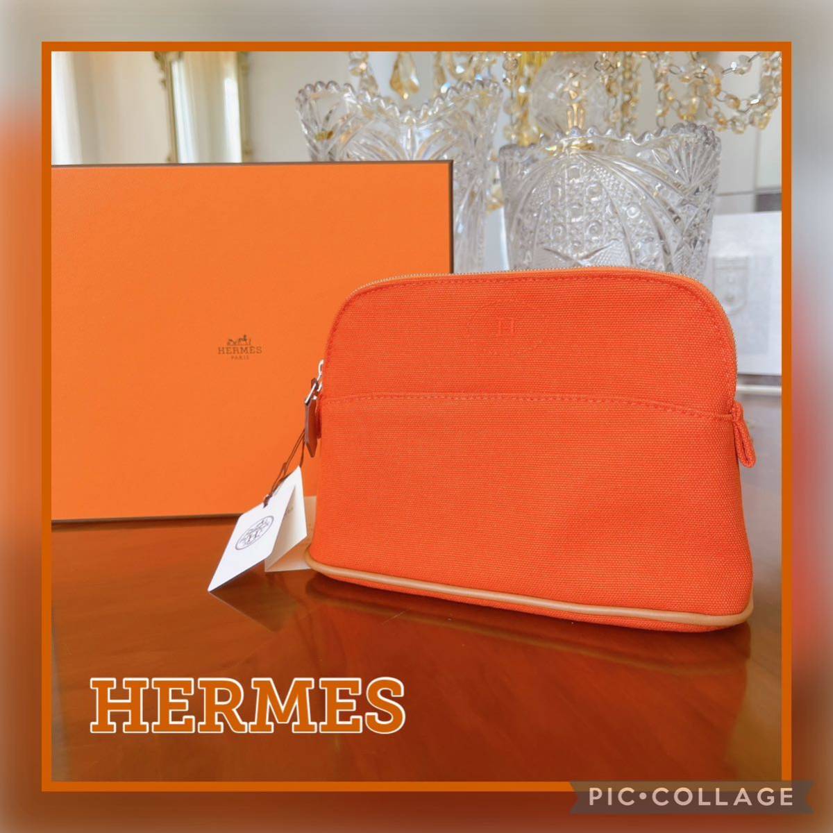 ●新品！未使用品●HERMES ボリードポーチ オレンジ エルメスカラー コットン 化粧ポーチ シンプル 贈り物 ギフト