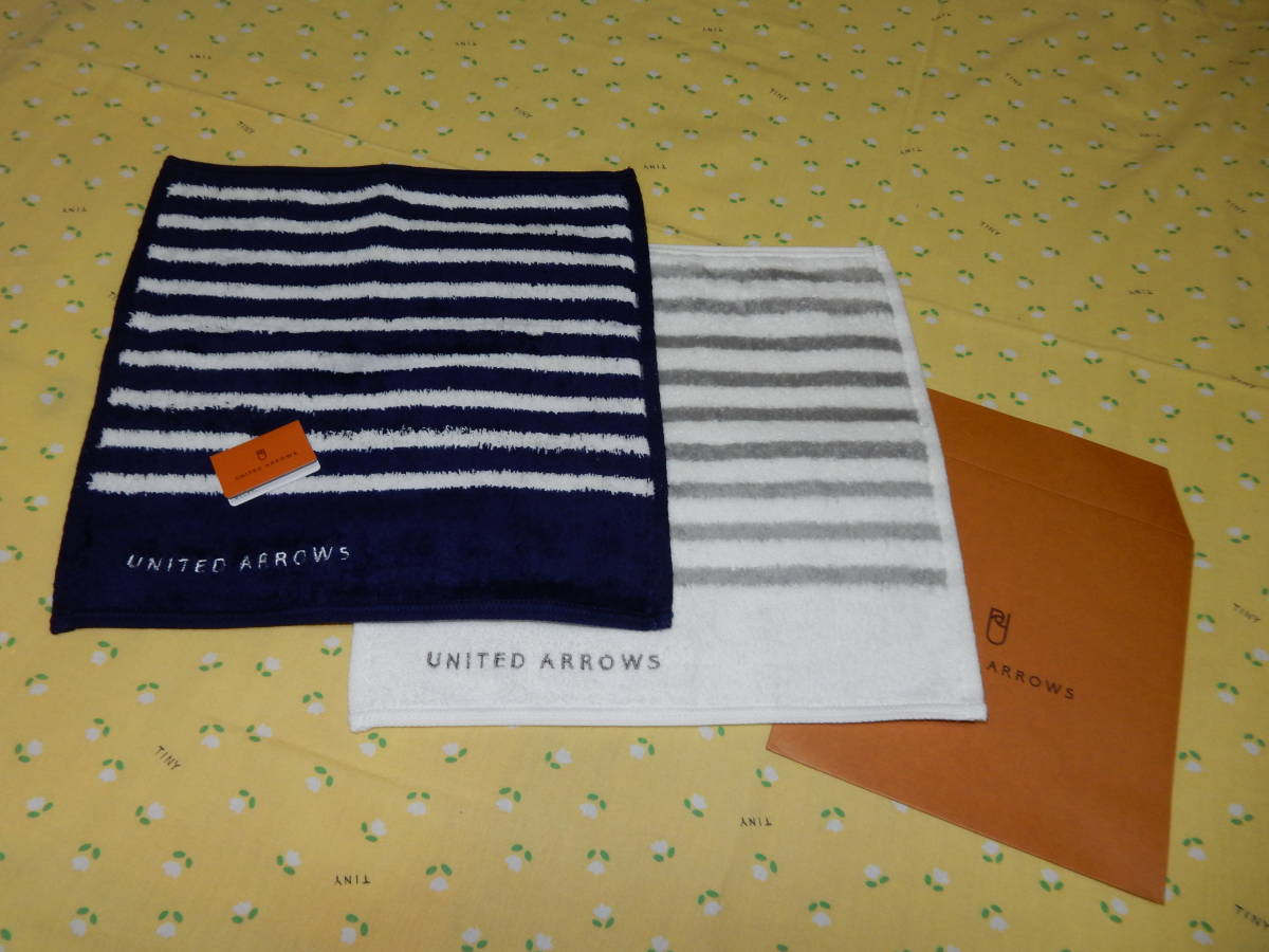 ♪新品2枚set♪ 　☆UNITED ARROWS (ユナイテッドアローズ)　UAベロアボーダー(GY・DB)　タオルハンカチ☆_画像2