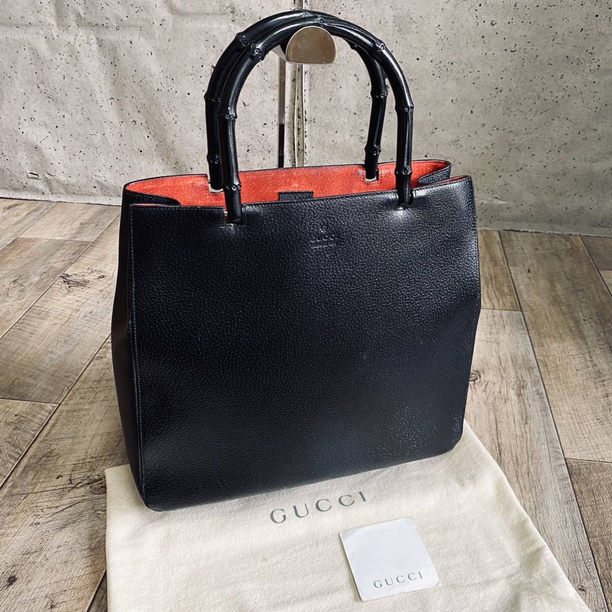 本物☆GUCCI グッチ バンブー アイコン ロゴ レザー ハンドバッグ 黒