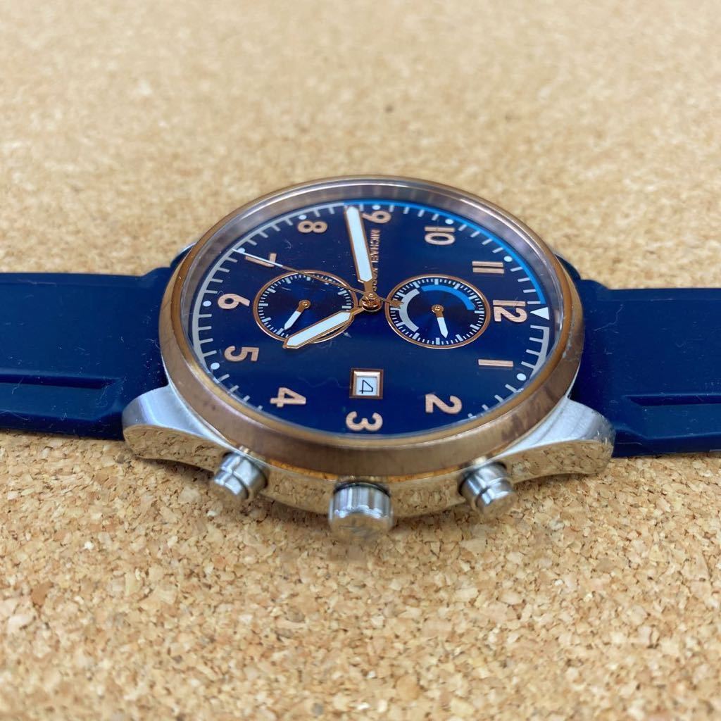 早割クーポン! MICHAEL KORS ネイビー シリコンベルト 腕時計 クロノ