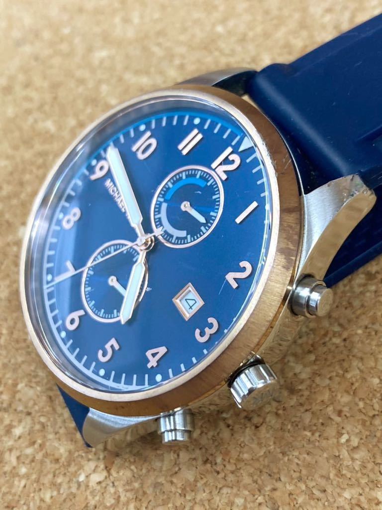早割クーポン! MICHAEL KORS ネイビー シリコンベルト 腕時計 クロノ