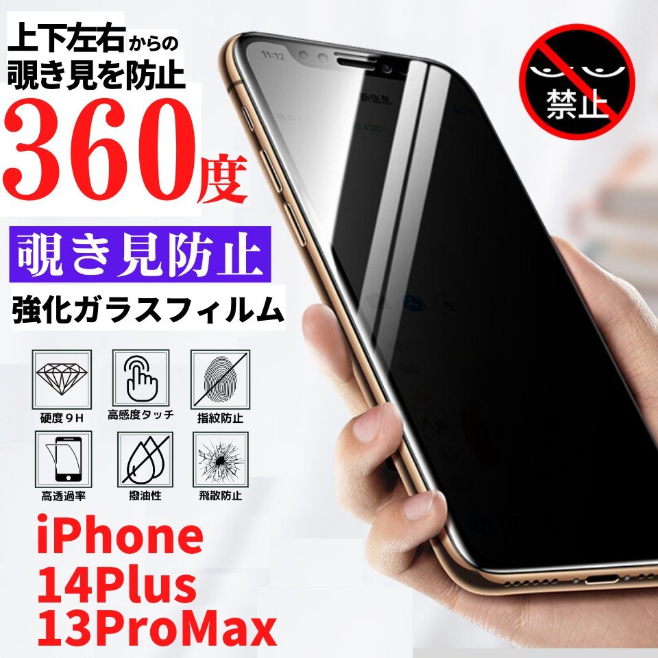 iPhone 14Plus 13ProMax 360度 覗き見防止 フィルム 強化ガラス ガラス 保護フィルム アイフォンの画像1