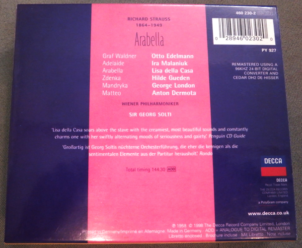 CD2枚組/ クラシック/ R.シュトラウス「アラベラ」/ オペラ / ゲオルグ・ショルティ/ ウィーン・フィル/ リーサ・デラ・カーサ他/ 独盤 2Tの画像3