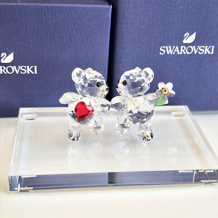 ★美品★SWAROVSKI★2点★ Krisベア Happy Together 5558892 クリスタル台座(S) 5105863 クリスタル カップルベア スワロフスキー 置物_画像1