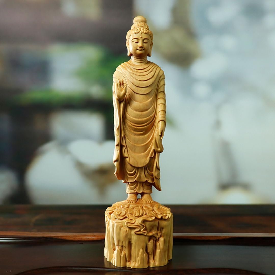 阿弥陀如来像 高級天然ツゲ木彫り 仏教美術品 一刀彫 天然木 極上の