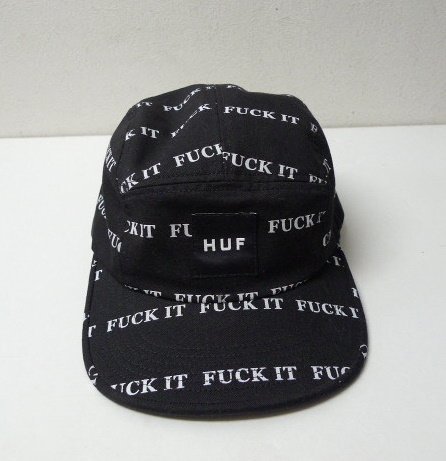 ★　中古品　帽子　HUF 　ハフ　 FUCK 　IT 　プリント 　5P　 パネル 　キャップ　 CAP 　黒　美品　トラッカー　スケーター　_画像1