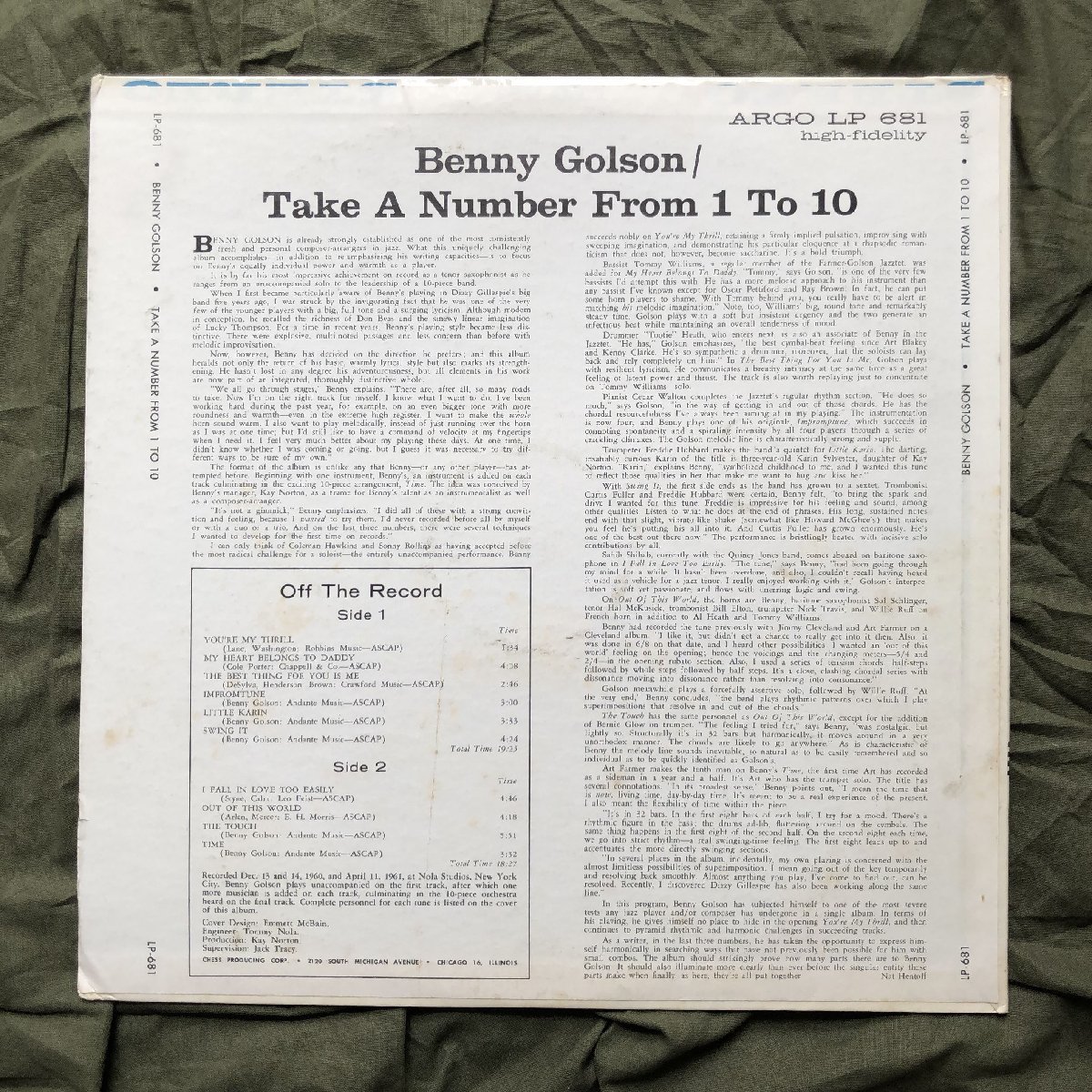原信夫Collection レア盤 1961年 米国盤 オリジナルリリース盤 Benny Golson LPレコード Take A Number From 1 To 10: Freddie Hubbard_画像2