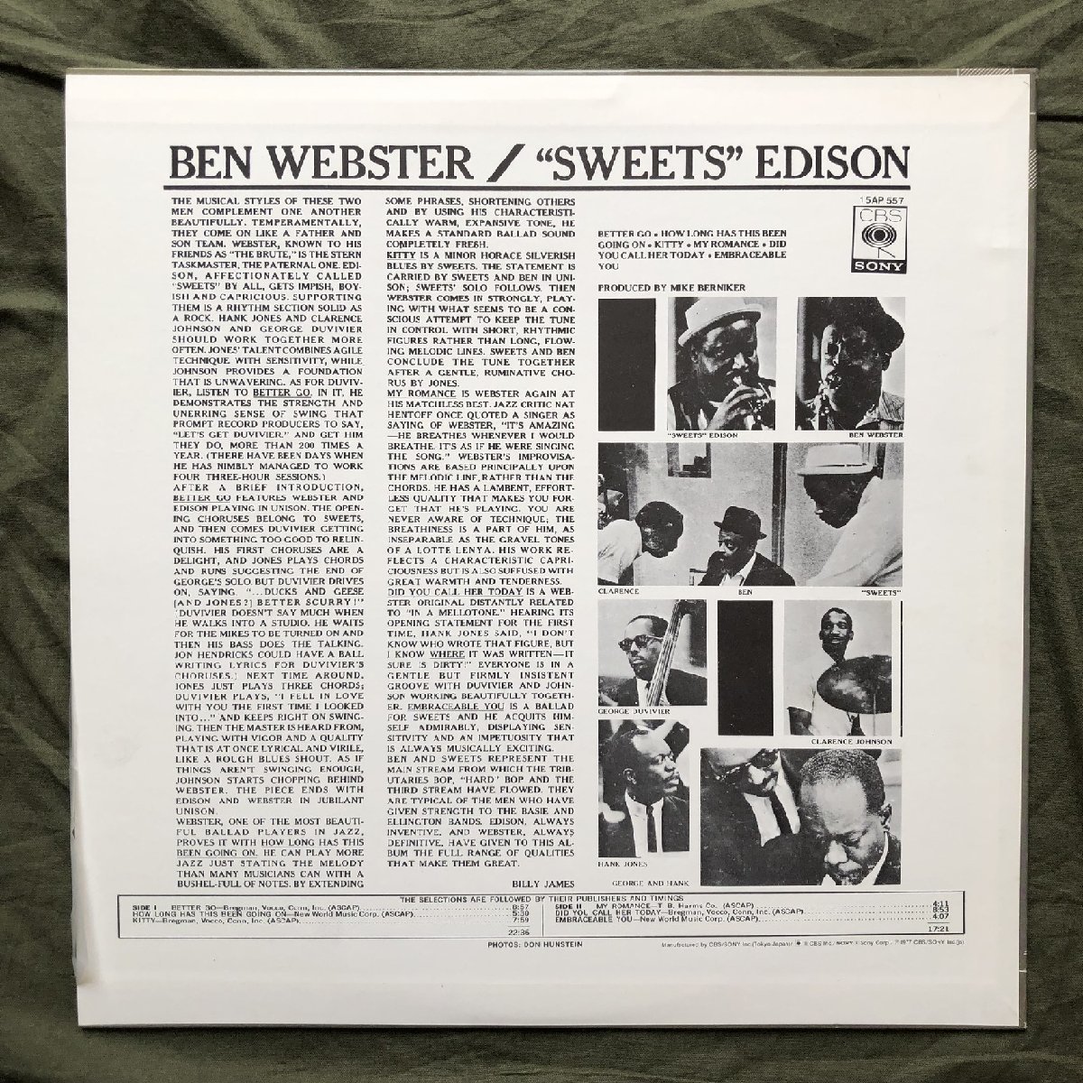 原信夫Collection 傷なし美盤 美ジャケ 新品並み 1977年 国内盤 Ben Webster & Sweets Edison LPレコードWanted To Do One Together_画像2