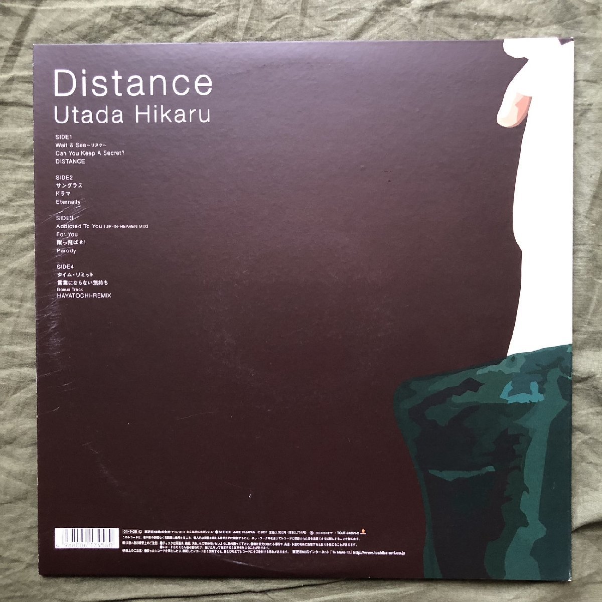 美盤 良ジャケ 2001年 オリジナルリリース盤 TOJT-24651-2 宇多田ヒカル Hikaru Utada LPレコード ディスタンス Distance J-Pop 鳥山雄司_画像2