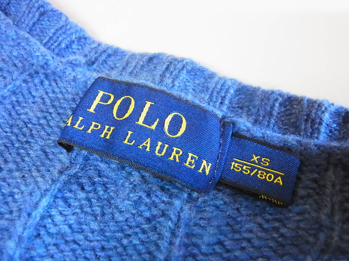 綺麗 正規品 RALPH LAUREN ラルフローレン カシミア混 ケーブル編み ニット セーター 青 サイズXS_画像6