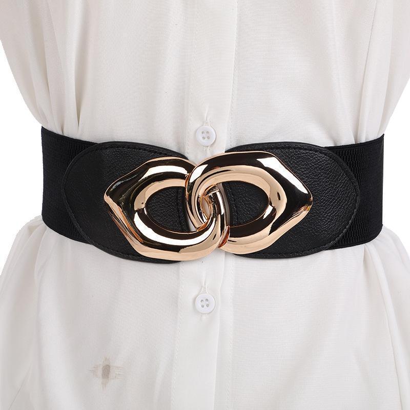 [ black color ] fat belt wide width rubber belt Gold lady's 