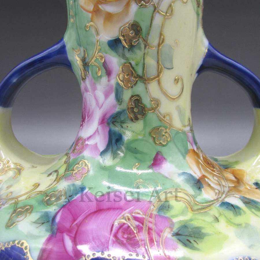 オールドノリタケ コバルト金盛薔薇文花瓶 U1652_画像5